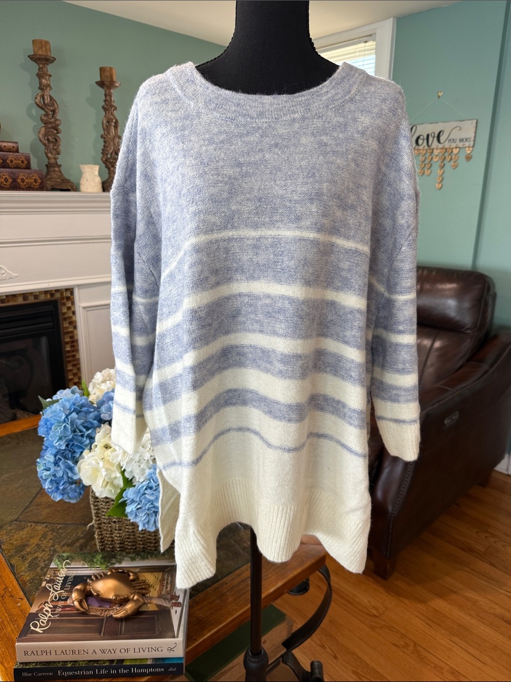 Loft outlet Blue & White Striped Scoopneck Sweater Coastal